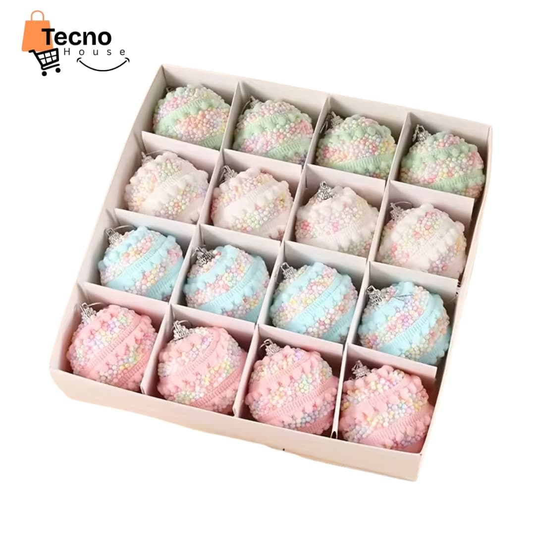 Set de 16 Bolas Navideñas Macarrón de 6 cm – Decoración Pastel Premium para Árbol