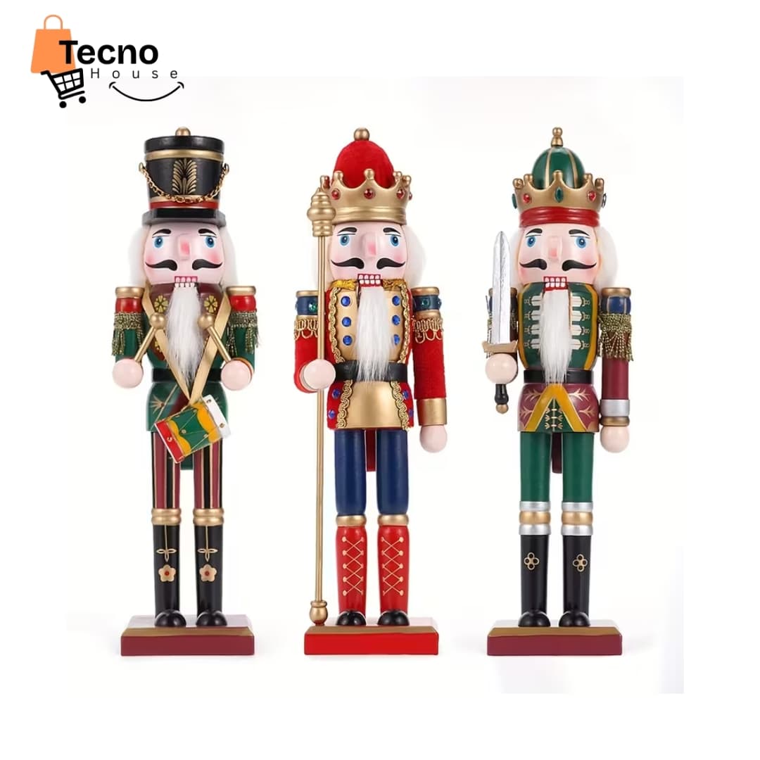 Set de 3 Cascanueces de 30 cm – Soldados Decorativos de Madera Premium – Adornos Navideños Vintage para Mesa, Hogar y Oficinas