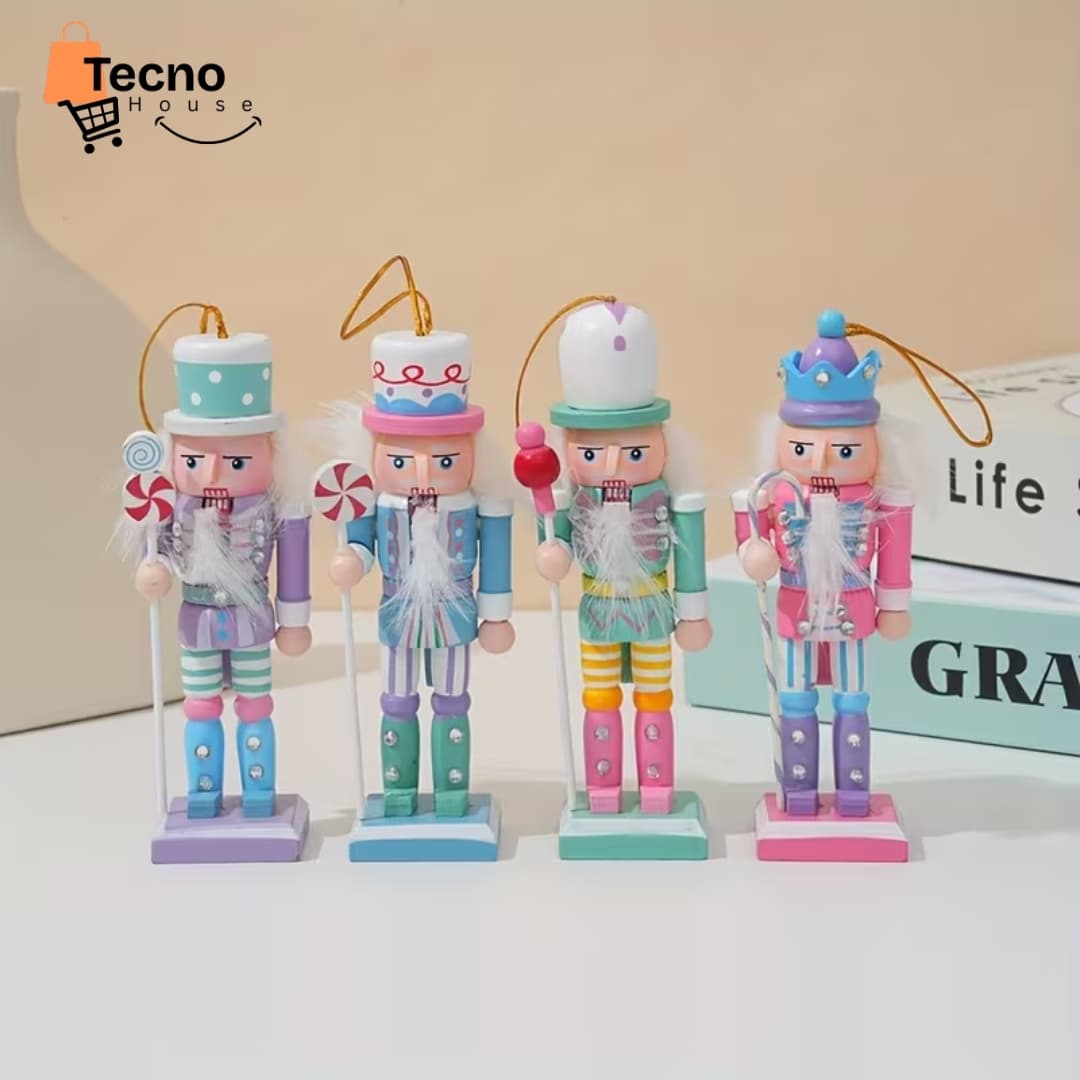 Set de 4 Cascanueces Colgantes de 13 cm – Decoración Navideña Pastel Macarrón para Árbol, Escritorio y Hogar