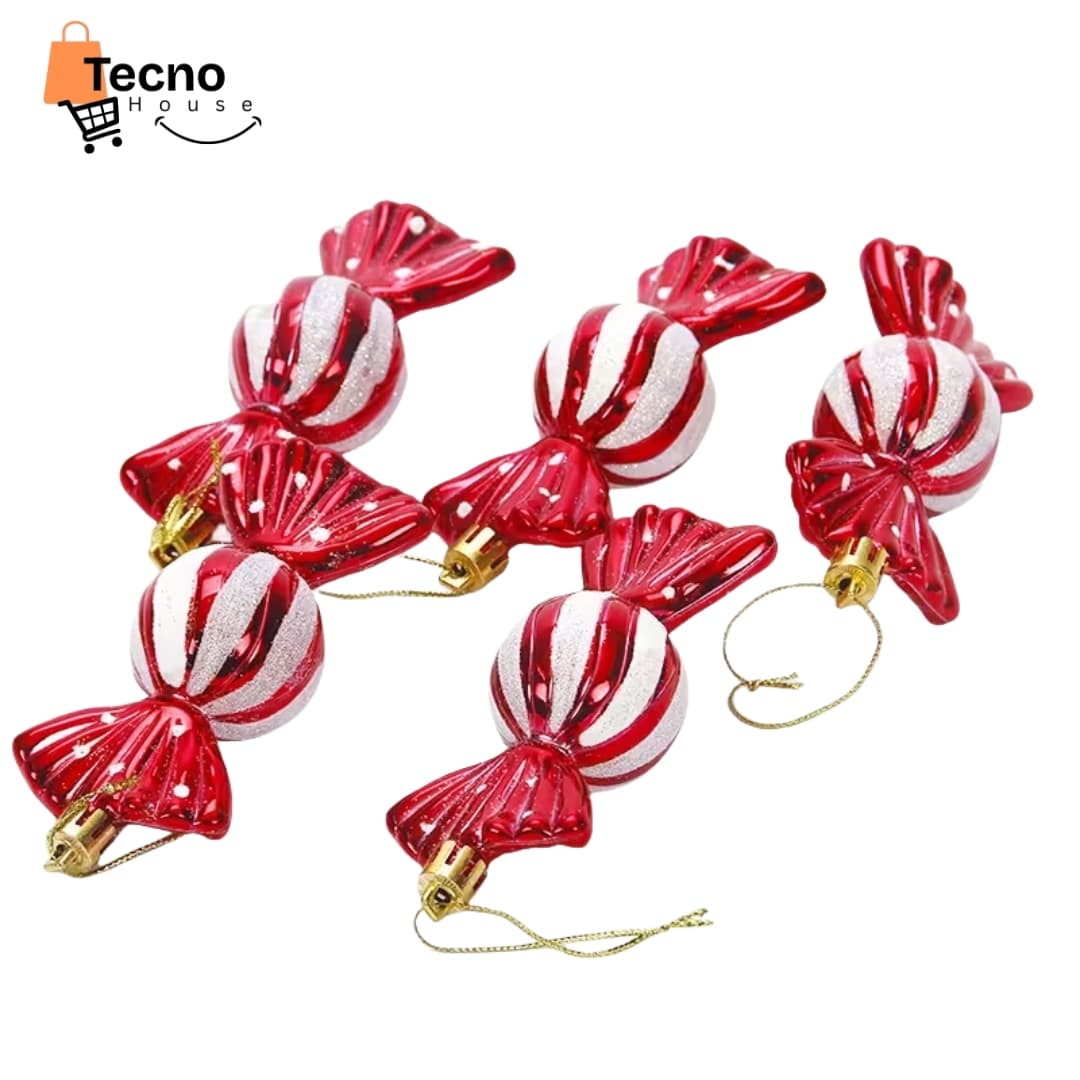 Set de 5 Adornos Navideños en Forma de Dulces – Rojo y Blanco | Caramelos Decorativos de 11 cm | Ligeros, Resistentes y Brillantes para Árbol de Navidad
