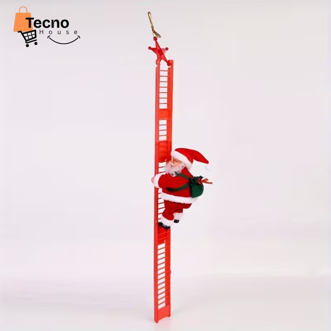Papá Noel Escalador Navideño con Música y Movimiento – Santa Claus Subiendo Escalera – Decoración Navidad para Árbol, Sala u Oficina