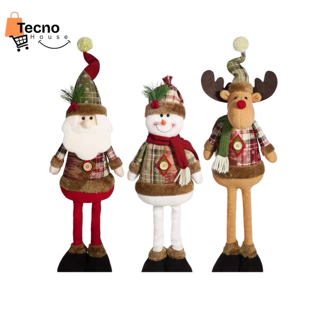 Set Navideño de 3 Muñecos Decorativos | Reno, Papá Noel y Muñeco de Nieve | 50 cm | Tela Premium y Piernas Largas